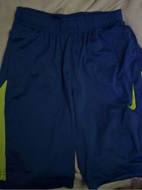 Nike Royal Blue Athletic Shorts with Neon Green Accents